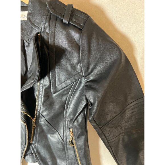 Doe a Dear Children's Size 5 Black Vegan Leather Moto Biker Style Zip Jacket - Picture 9 of 16